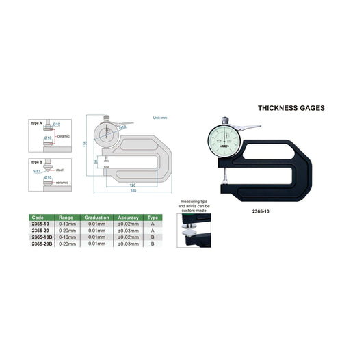 INSIZE Measuring Equipment Insize Thickness Gauge 0-10mm x 0.01mm Range Series 2365-10B