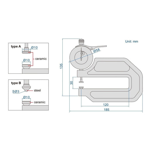 INSIZE Measuring Equipment Insize Thickness Gauge 0-10mm x 0.01mm Range Series 2365-10B