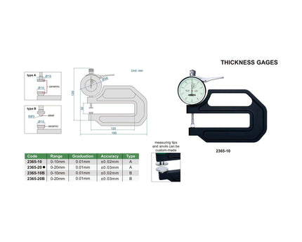 INSIZE Measuring Equipment Insize Thickness Gauge 0-20mm x 0.01mm Range Series 2365-20