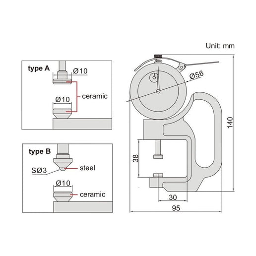 INSIZE Measuring Equipment Insize Thickness Gauge 0-30mm x 0.01mm Range Series 2366-30B