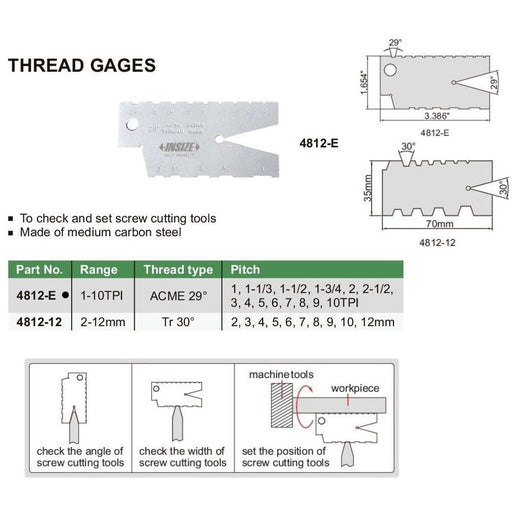 INSIZE Measuring Equipment Insize Thread Angle Gauge 1-10TPI Range Series 4812-E