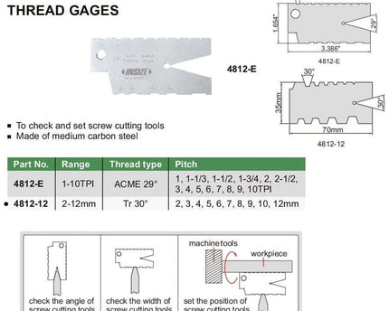 INSIZE Measuring Equipment Insize Thread Angle Gauge 2-12mm Range Series 4812-12