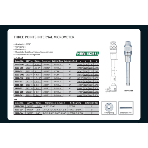 INSIZE MEASURING EQUIPMENT Insize Three Points Internal Micrometer Set 0.5–0.8" Series 3227-E082