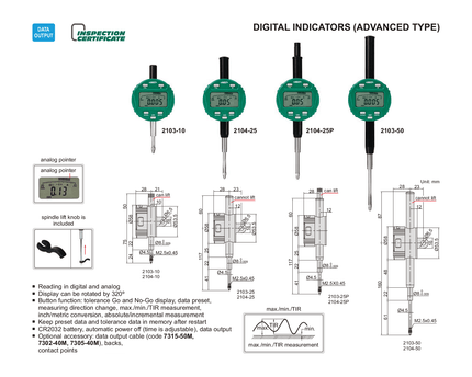 INSIZE Measuring Equipment Insize Travel Digital Indicator 12.7mm/0.5" Range Series 2104-10