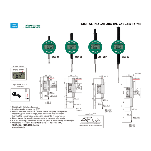INSIZE Measuring Equipment Insize Travel Digital Indicator 12.7mm/0.5" Range Series 2104-10