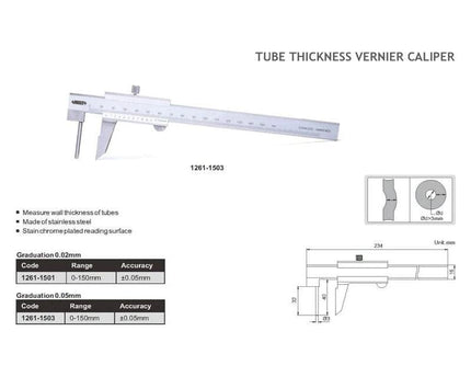 INSIZE Measuring Equipment Insize Tube Thickness Caliper 0-150mm Range Series 1261-1503