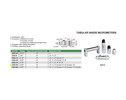 INSIZE Measuring Equipment Insize Tubular Inside Micrometer 2-40" Range Series 3222-40