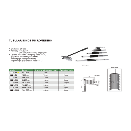INSIZE Measuring Equipment Insize Tubular Inside Micrometer 25-32mm Range Series 3221-32