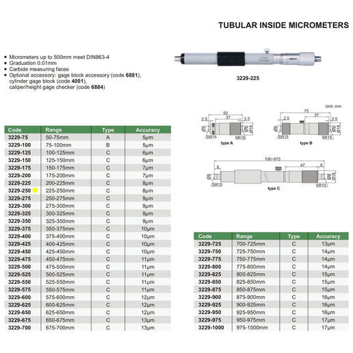 INSIZE Measuring Equipment Insize Tubular Inside Micrometer 275-300mm Range Series 3229-300