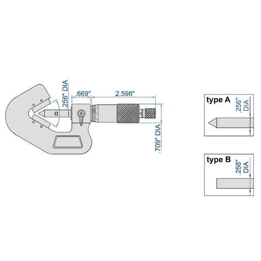INSIZE Measuring Equipment Insize V Shape Anvil Micrometer 0.2-1" Range Series 3290-105