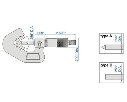 INSIZE Measuring Equipment Insize V Shape Anvil Micrometer 0.8-1.4" Range Series 3290-143