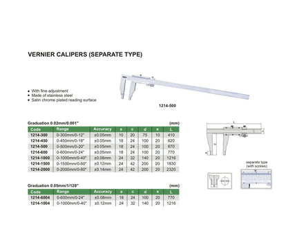 INSIZE MEASURING EQUIPMENT Insize Vernier Caliper 0-1500mm (200mm Jaw) Series 1214-1500