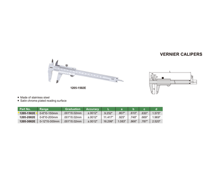 INSIZE Measuring Equipment Insize Vernier Caliper 0-150mm/0-6" Range Series 1205-1502E
