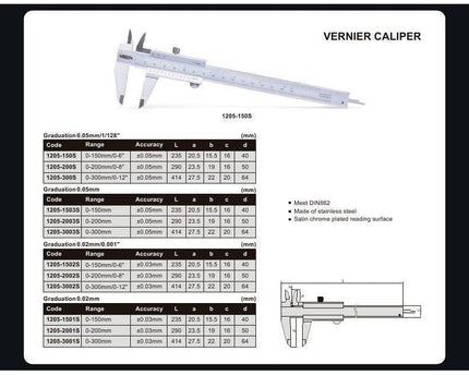 INSIZE Measuring Equipment Insize Vernier Caliper  0-150mm / 0-6" Range Series 1205-150S