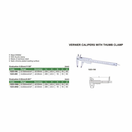 INSIZE Measuring Equipment Insize Vernier Caliper 0-150mm/0-6" Range Series 1223-1502