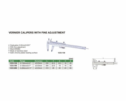 INSIZE Measuring Equipment Insize Vernier Caliper 0-180mm/0-7" Range Series 1233-180