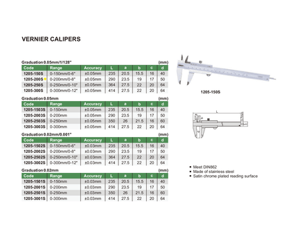 INSIZE Measuring Equipment Insize Vernier Caliper 0-200mm/0-8" Range Series 1205-200S