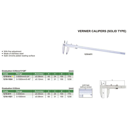 INSIZE Measuring Equipment Insize Vernier Caliper 0-24" Range Series 1210-614