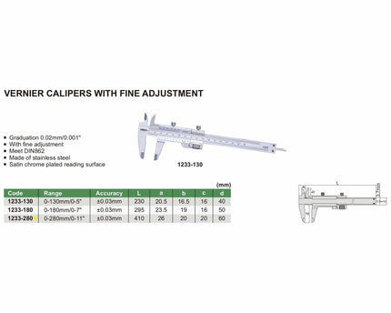 INSIZE Measuring Equipment Insize Vernier Caliper 0-280mm/0-11" Range Series 1233-280