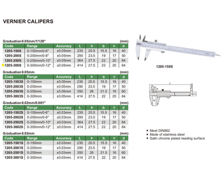 INSIZE Measuring Equipment Insize Vernier Caliper 0-300mm/0-12" Range Series 1205-300S