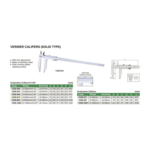 INSIZE Measuring Equipment Insize Vernier Caliper 0-600mm/0-24" Range Series 1236-614