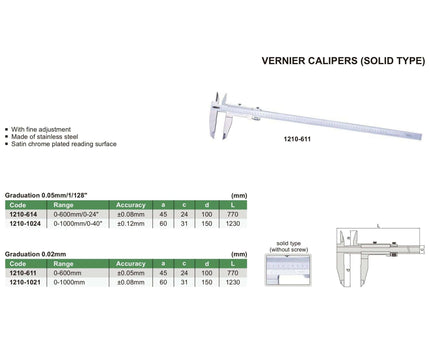 INSIZE Measuring Equipment Insize Vernier Caliper 0-600mm Range Series 1210-611