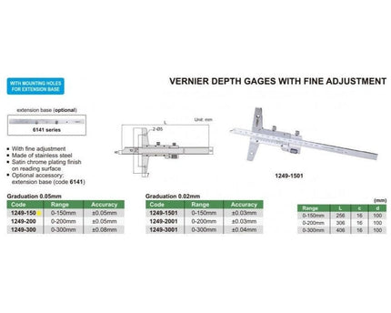 INSIZE Measuring Equipment Insize Vernier Depth Gauge 0-150mm Range Series 1249-150