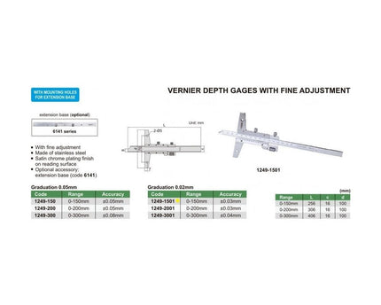 INSIZE Measuring Equipment Insize Vernier Depth Gauge 0-150mm Range Series 1249-1501