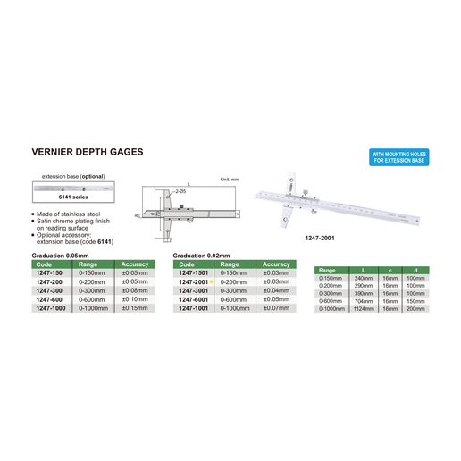 INSIZE Measuring Equipment Insize Vernier Depth Gauge 0-200mm Range Series 1247-2001