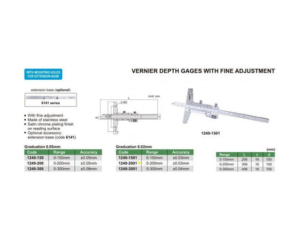 INSIZE Measuring Equipment Insize Vernier Depth Gauge 0-200mm Range Series 1249-2001