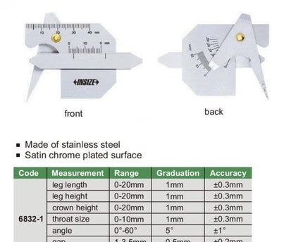 INSIZE Measuring Equipment Insize Welding Gauge 0-10mm Range Series 6832-1