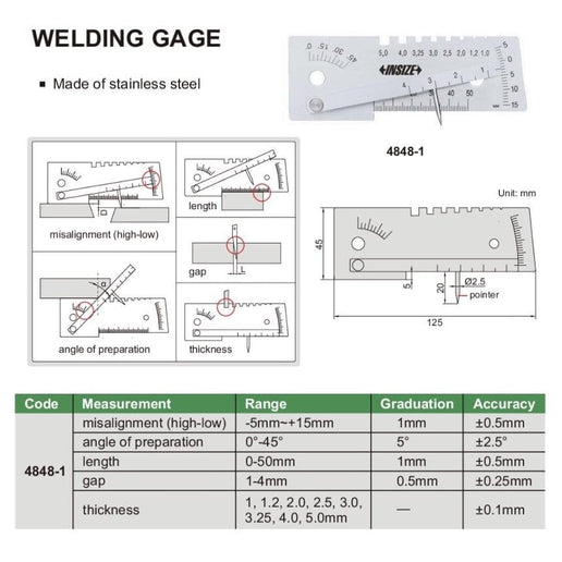 INSIZE Measuring Equipment Insize Welding Gauge 4848-1