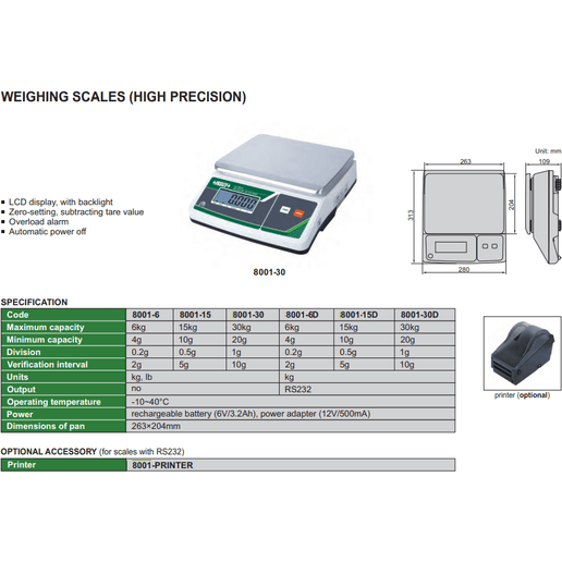 INSIZE Measuring Equipment WEIGHING SCALES 6KG/0.2G - 8001-6